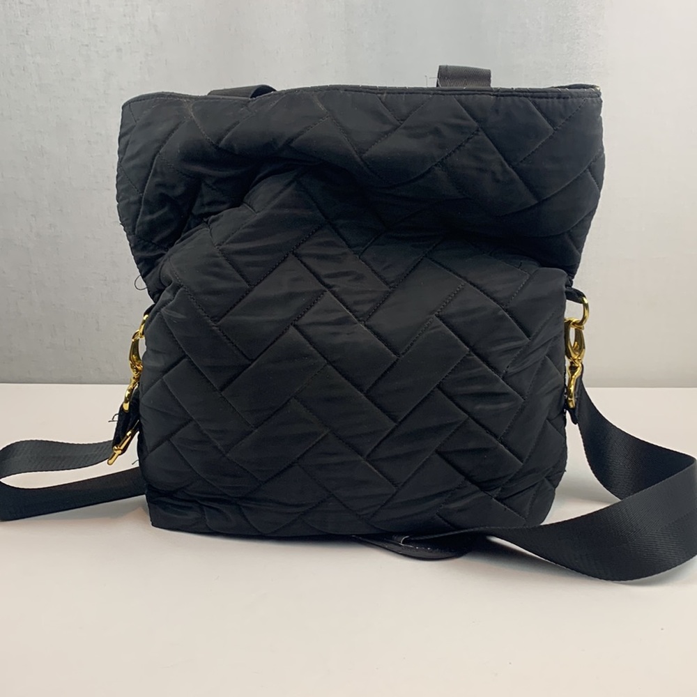 Athleta Handbag Gym Yoga Women Black Tote  Bag Quilted Pattern Gold metal - Picture 5 of 16